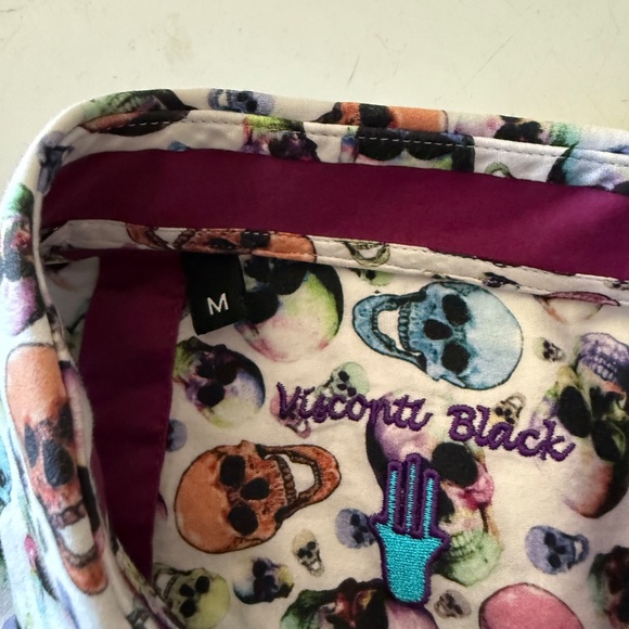 Visconti Black Multicolor Skull AOP Long Sleeve Button Up Shirt Mens MEDIUM - Picture 4 of 7